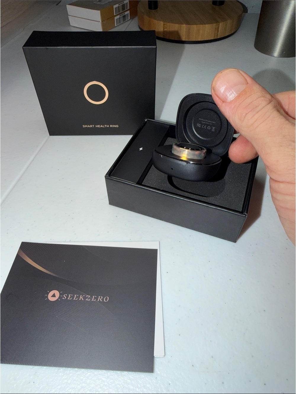 JC Titanium rose gold size #6 Smart Ring - Black Box
